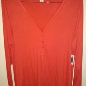 Old Navy Red Long Sleeved Henley Tee